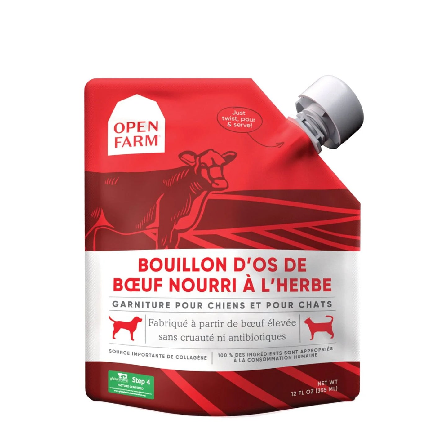 OPEN FARM® BOUILLON D'OS DE BŒUF NOURRI À L'HERBE POUR CHIEN ET CHAT 12 OZ