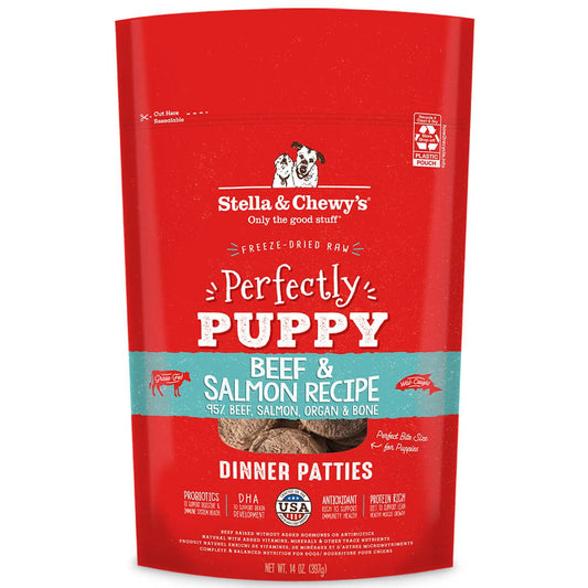 STELLA & CHEWY'S® PERFECTLY PUPPY GALETTES DE DÎNER AU BŒUF ET AU SAUMON ALIMENTS POUR CHIENS CRUS LYOPHILISÉS 14 OZ