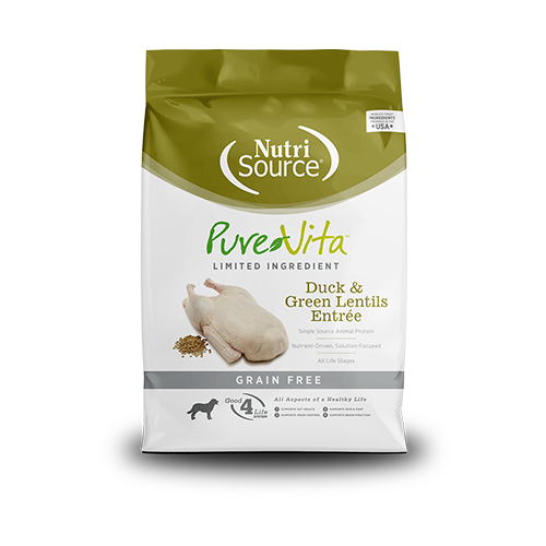 Nourriture sèche sans céréales pour chiens NutriSource® PureVita™ Entrée de canard et de lentilles vertes à ingrédients limités