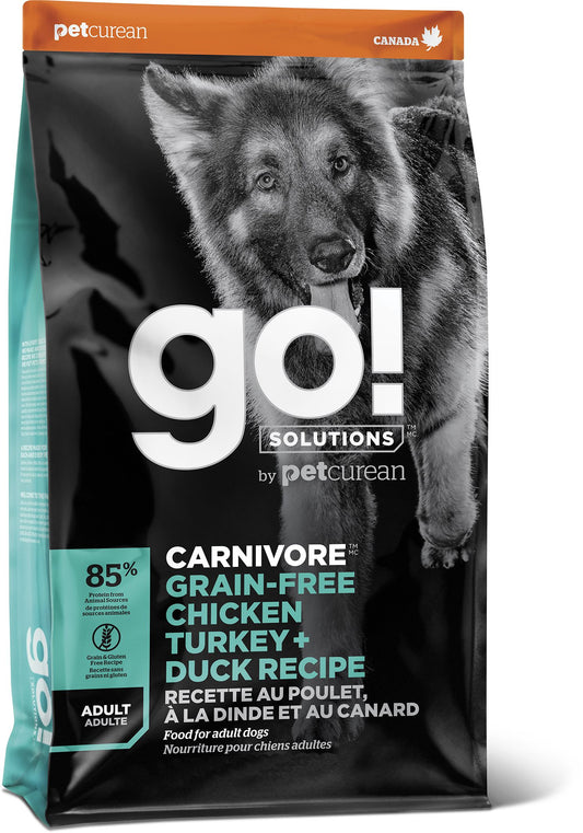 Petcurean Go! Carnivore Grain Free Chicken, Turkey + Duck Recipe For Dog 22 Lbs