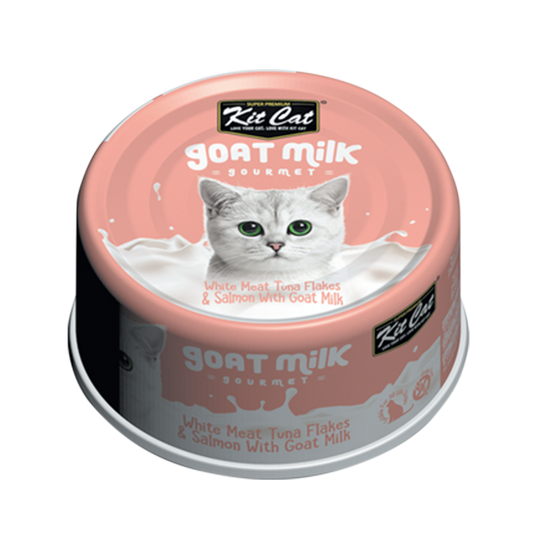 Kit Cat® goat milk gourmet White Meat Tuna Flakes & Salmon with Goat Milk Wet Cat Food 70gm