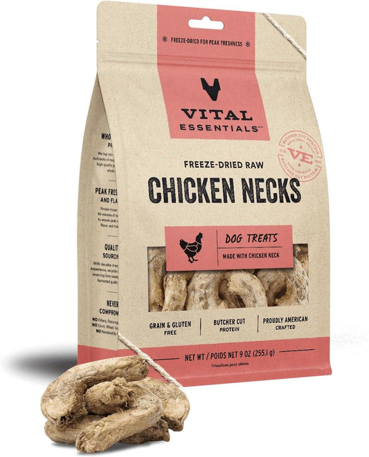 VITAL ESSENTIALS® FREEZE-DRIED RAW CHICKEN NECKS DOG TREATS 9 OZ