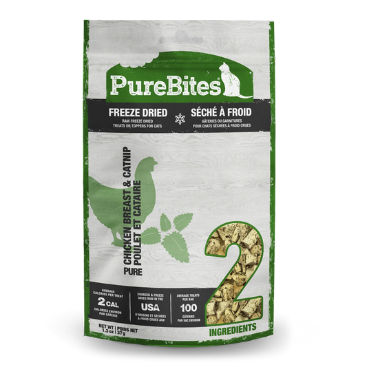 Friandise lyophilisée pour chat PureBites® à la poitrine de poulet et à l'herbe à chat 37 g