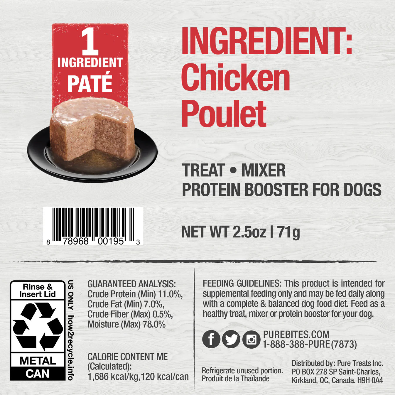 PureBites® Pates 100% Pure Chicken Wet Dog Food 2.5 oz